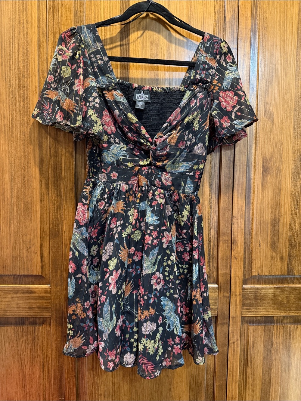 Angie Black Floral Tie-Front Mini Dress